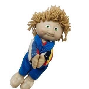 Mini Cabbage Patch Kids BOY Pencil Hugger Yarn Hair Green Eyes Corduroy Rainbow